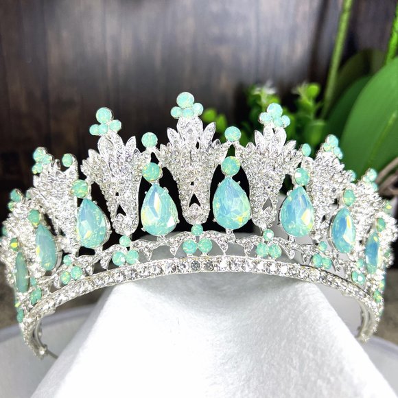 Vintage Bridal Wedding Tiara Crystal Gemstone Queen Silver Crown for Bridal Gift - Picture 2 of 4